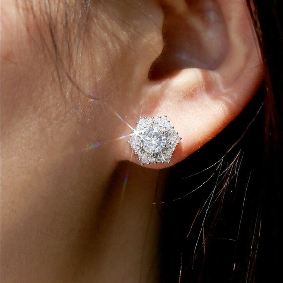 Jewelry - New 925 Sterling Silver Diamond Stud Earrings